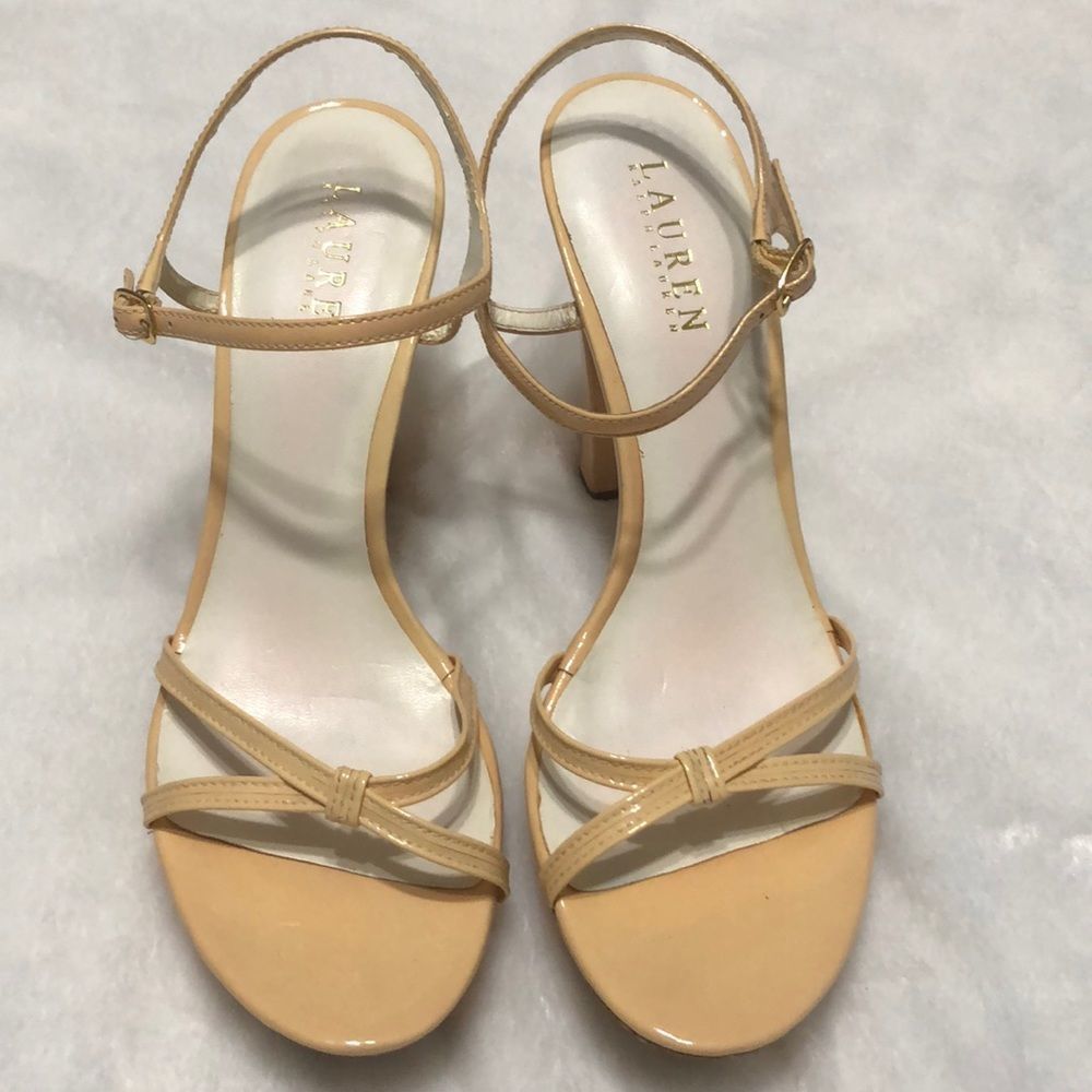 Ralph Lauren Patent Leather Strappy Platform Heels Size 9